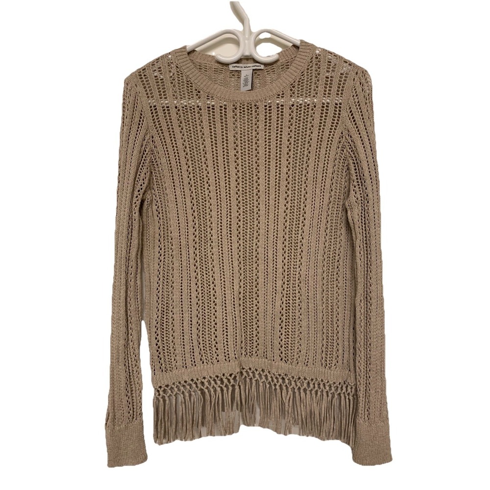 Cotton By Autumn Cashmere Fringe Sweater Small Open Knit Luxury Boho Coastal